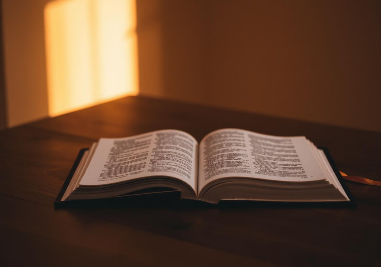 Een geopende Bijbel in warm licht