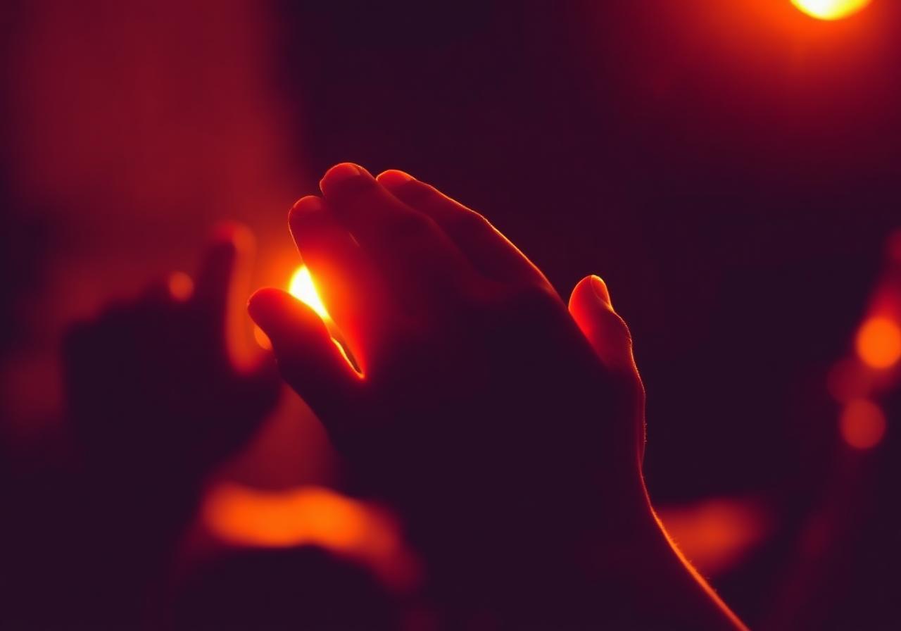 Biddende handen in warm licht